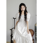 默契偏方设计感泡泡袖法式白色复古公主，高腰长款两穿轻礼裙连衣裙