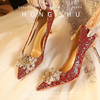 秀禾服婚鞋女2024年优雅高级感法式细跟中式新娘鞋红色高跟鞋