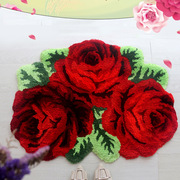 卧室床边毯简约地毯现代走廊玄关花卉地毯 创意红色3朵玫瑰花地