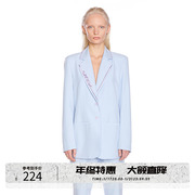 svndz蓝色西装外套女设计小众，高级感炸街垂感宽松中长款小西服