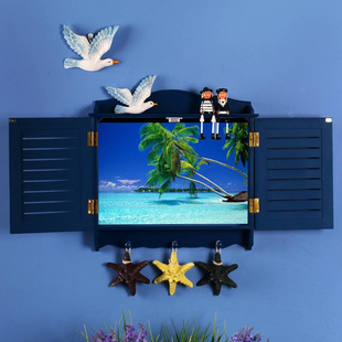 室内地中海风格蓝色百叶窗款客厅电表箱遮挡箱配电箱电表盒装饰箱