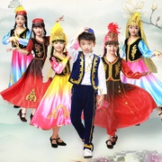 儿童维族舞蹈服装少儿新疆演出服幼童，长短袖演出服男女童民族表。