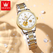 时尚女防水品牌表士手表机械表手表镂空镶钻明星代言欧利时夜光
