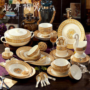 景德镇陶瓷器碗碟套装家用轻奢欧式套碗盘碟高档礼盒骨瓷餐具套装