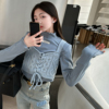韩国女童2024春季韩版短款吊带背心，半高领打底t恤上衣两件套