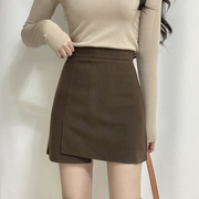 秋冬呢子短裙女2023韩版显瘦一步裙，毛呢半身裙高腰紧身包臀裙