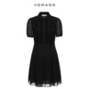 vgrass墨黑色蕾丝连衣裙夏季经典，玛丽官系带连衣裙vsl2o24050