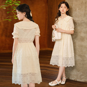 夏季女童短袖蕾丝娃娃领连衣裙女生韩版公主裙子甜美中大童装洋气