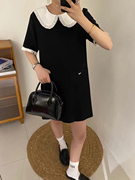 甜美蕾丝娃娃领短袖连衣裙女夏季韩版宽松显瘦短款裙子31591