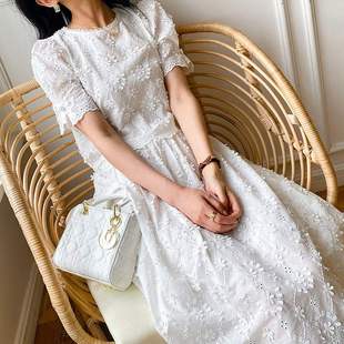  南油品质女装夏季名媛法式衫女立体花刺绣蕾丝上衣短袖