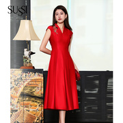 sussi古色24夏商场(夏商场，)同款新年红装，贴花连衣裙礼服喜服