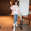 MIUCO胖妹妹新中式提花国风外套+粉色云锦水貂牛仔裤套装