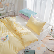 混搭1.8米四件套2上素色简约床单，床笠磨毛宿舍黄白纯色小号三件套