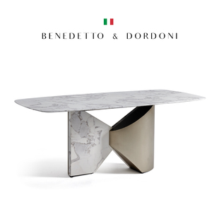 意式大理石餐桌椅长方形家用轻奢高级感高端白色法式别墅饭桌佛山