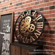 跨境复古做旧木齿轮挂钟客厅时钟创意客厅酒吧咖啡厅装饰钟表