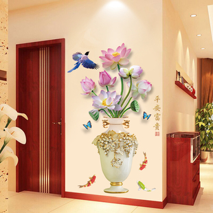 中国风花瓶3d立体墙，贴画客厅背景墙壁纸墙纸，自粘卧室装饰墙面贴纸