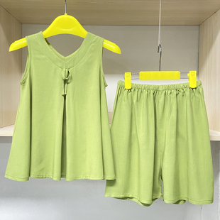 处理睡衣60支棉绸高档家居服绿色套装，连衣裙休闲空调服夏