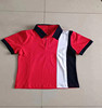 中小学生半袖纯棉体恤夏季短袖衬衫，领红色拼接深蓝和白色校服