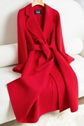 红色结婚双面羊绒大衣女长款2022年修身赫本风毛呢子外套秋冬