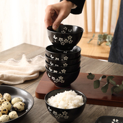 复古碗日式米饭碗套装仿古碗，黑色陶瓷碗，微波炉个性创意饭碗沙拉碗