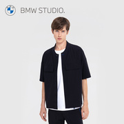 bmwstudio宝马男装，2023夏季黑色衬衣单排扣短袖，休闲衬衫男士
