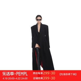 pempl毛呢外套女秋冬侧开叉，风衣修身显瘦中长款双排扣呢大衣