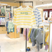 bluedog蓝狗韩国童装，春季男女童翻领条纹，长袖t恤上衣