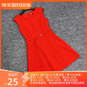 2021夏莲L系列 衣佳人折扣女装V字领腰带收腰显瘦红色甜美连衣裙