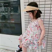2023夏女童(夏女童，)宝宝吊带裙卡通可爱甜美碎花雪纺连衣裙蛋糕裙裙子
