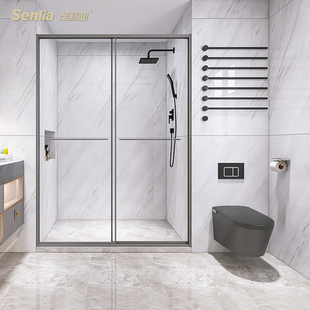 圣莉亚淋浴房定制一字形家用洗澡卫生间玻璃隔断浴室双移门窄边框