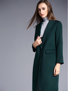 2022秋冬欧美毛呢长款外套，纯手工双面，羊毛羊绒大衣中长款女墨绿色