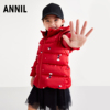 安奈儿童装女童带帽中长款羽绒服2022冬季中小童大红色加厚外套