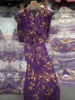 南油女装2024夏真丝(夏真丝，)印花连衣裙法式紫色v领桑蚕丝短袖中长裙
