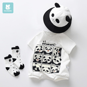 婴儿衣服夏季纯棉宝宝夏装连体衣，新生儿短袖哈衣动物造型哈衣熊猫