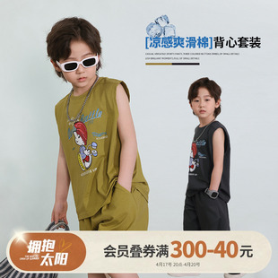 陈大猪男童夏装套装2024儿童，运动服卡通印花童装背心两件套