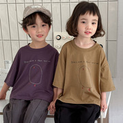 儿童卡通小鸡短袖T恤夏季韩系男女童简约宽松休闲五分袖上衣