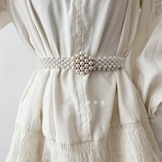 白色珍珠夏季裙腰带女士连衣裙高级感配裙子装饰夏收腰腰链腰封女