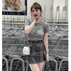 大码胖mm韩版时尚设计感显瘦收腰短袖T恤上衣格纹半身裙两件套女