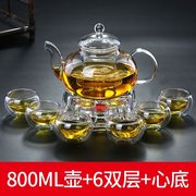 耐热玻璃茶壶套装家用防爆泡茶器电陶炉可加热煮花茶壶底座带蜡烛