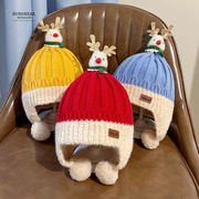 儿童秋冬季帽子宝宝冬天保暖护耳帽婴幼儿加厚男童女童圣诞毛线帽