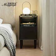 蒙歌利亚黑色床头柜轻奢高级感简约现代超窄卧室床边储物收纳柜子