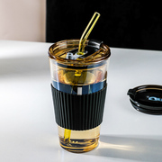 玻璃吸管杯女生耐热水杯，男咖啡杯便携式2023豆浆，果汁奶茶杯子