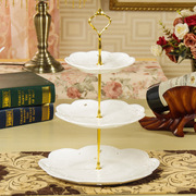 浮雕三层蛋糕盘甜点水果盘陶瓷圆盘欧式下午茶餐具婚庆酒店用品