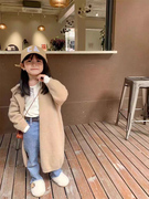 女童韩版纯色外套，2023秋季儿童针织，毛衣褂子中长款慵懒风毛衫