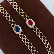 红蓝宝石蕾丝钻石手链18k金镶嵌(金镶嵌)珠宝，宝石天然天然手饰