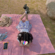 红色格子 野餐布桌布地摊布 棉麻材质ins风野餐拍照茶几布 野餐垫