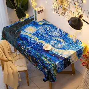 梵高绘画桌布油画美术教室，画室地中海向日葵名画防水桌垫艺术台布