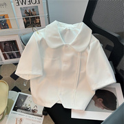 2023白衬衫女设计感小众甜美可爱娃娃领衬衣短袖雪纺上衣夏季