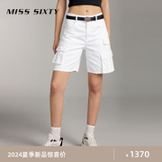 Miss Sixty2024夏季白色牛仔短裤女工装风高腰显瘦直筒五分裤
