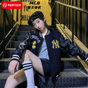 MLB男女棒球服2022秋冬NY字母花朵PU拼接宽松棉服3AJPF0124